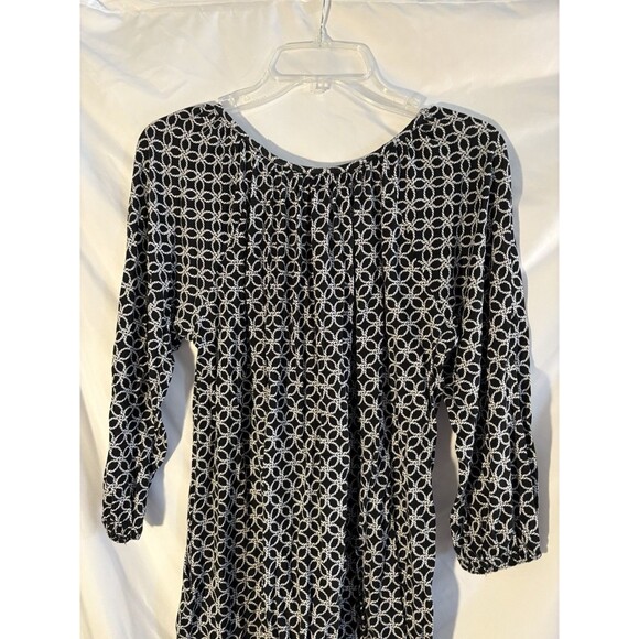 Michael Kors Designer Women’s Black Geo Print 3/4 Sleeve Pullover Blouse Size M - Picture 4 of 6